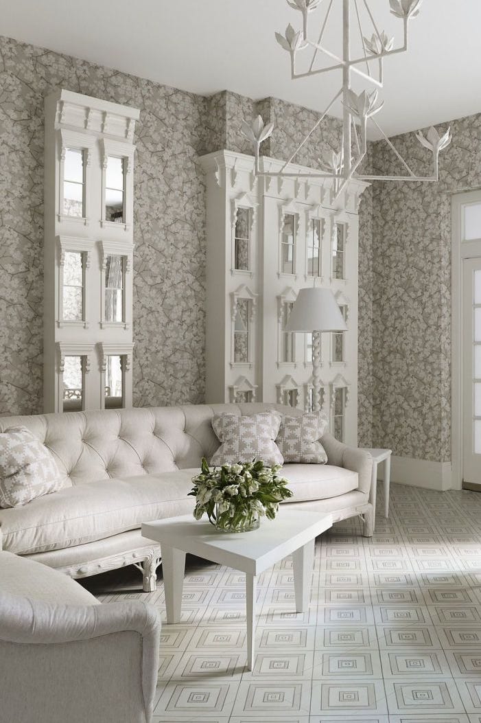 Elegant wallpaper in a bright living room